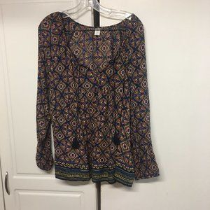 Flowy Patterned Long Sleeve Blouse